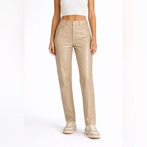 LBLC the Label Taupe Vegan Leather High-Waisted Crop Trouser Pants, size Small